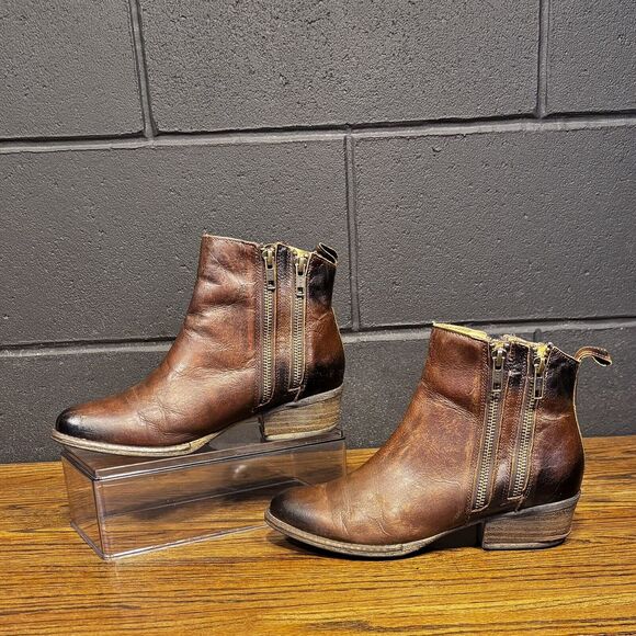 CIRCLE G By Corral Burnished Brown Leather Double Zip Ankle Booties Women’s 8.5 - Picture 1 of 8
